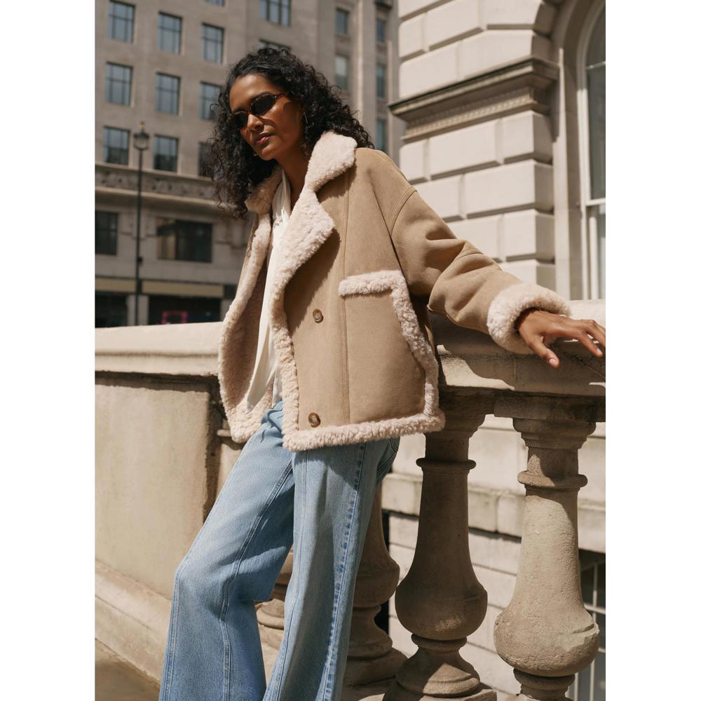 Mint Velvet Neutral Faux Fur Lined Jacket